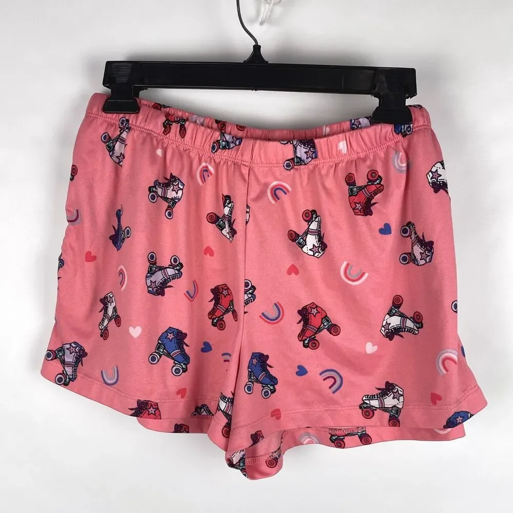 Joyspun Womens S 4-6 2pc Pajama Set Pink Retro Roller Skates Tank Top Shorts